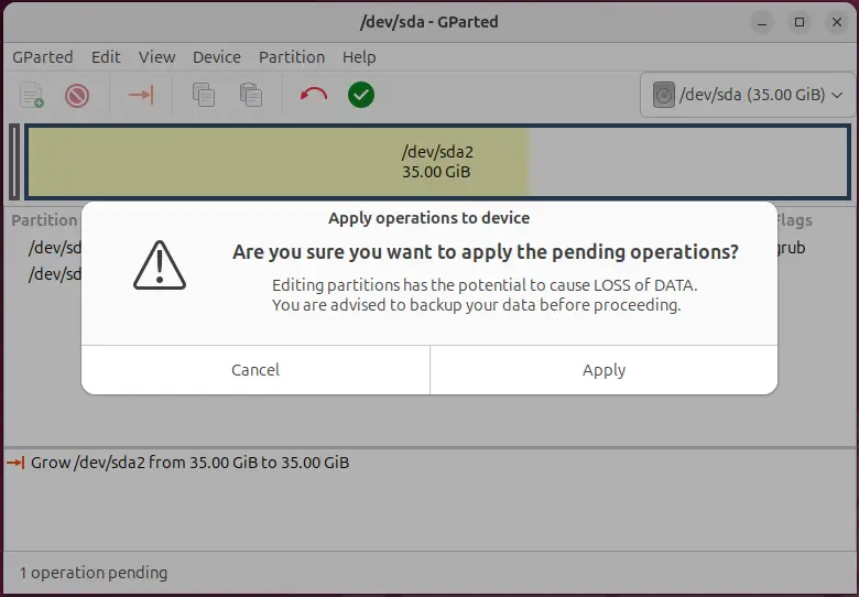 GParted Apply Changes