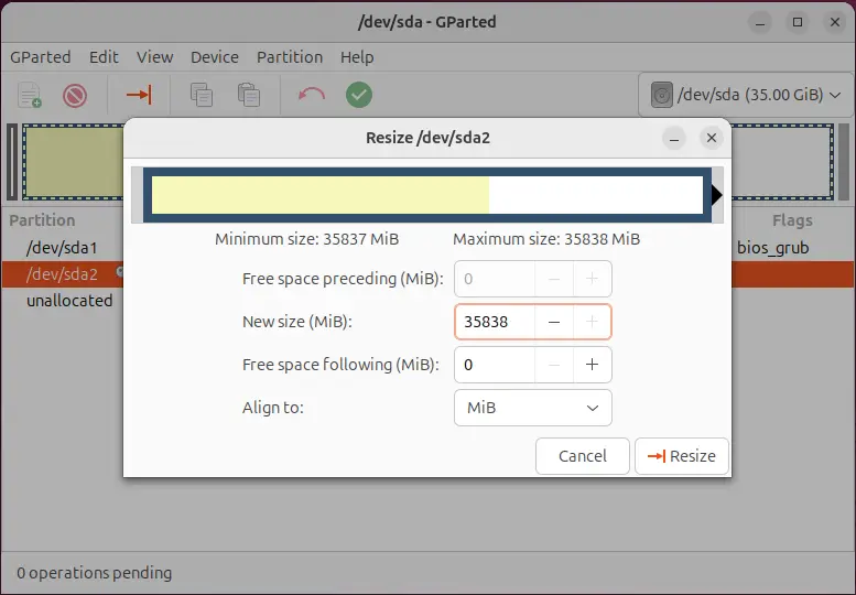 GParted Fill Unallocated Space